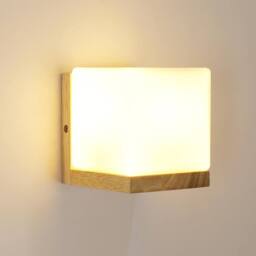 Goeco Vintage E27 Wood Interior Wall Lamp, Glass Wall Light, Square in White