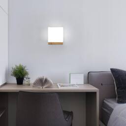 Goeco Vintage E27 Wood Interior Wall Lamp, Glass Wall Light, Square in White - thumbnail 4
