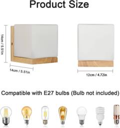 Goeco Vintage E27 Wood Interior Wall Lamp, Glass Wall Light, Square in White - thumbnail 5