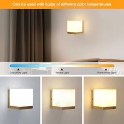 Goeco Vintage E27 Wood Interior Wall Lamp, Glass Wall Light, Square in White - thumbnail 6