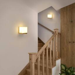 Goeco Vintage E27 Wood Interior Wall Lamp, Glass Wall Light, Square in White - thumbnail 3