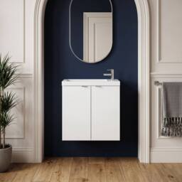 Balterley Alrewas 2 Door Wall Hung Vanity Basin Unit, Gloss White, 500mm in White - thumbnail 6