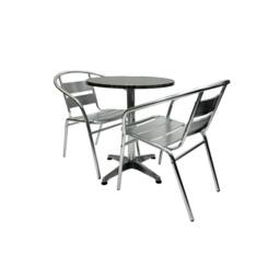 NESTLUNE Garden Bistro Set - 2 Aluminium Chairs & 1 Round Aluminium in Silver - Size: 100 cm x 15 cm