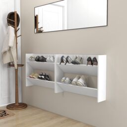 Berkfield Home Wall Shoe Cabinet 2 pcs White 80x18x60 cm Engineered Wood - Size: 80 x 18 x 60 cm - thumbnail 1