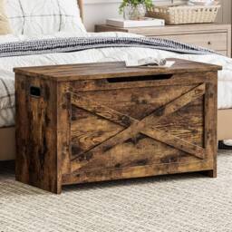 London Boutique Wood Storage Chest Toy Box Storage Trunk Hallway Shoe Bench Organizer in Brown - thumbnail 3