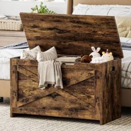 London Boutique Wood Storage Chest Toy Box Storage Trunk Hallway Shoe Bench Organizer in Brown - thumbnail 5