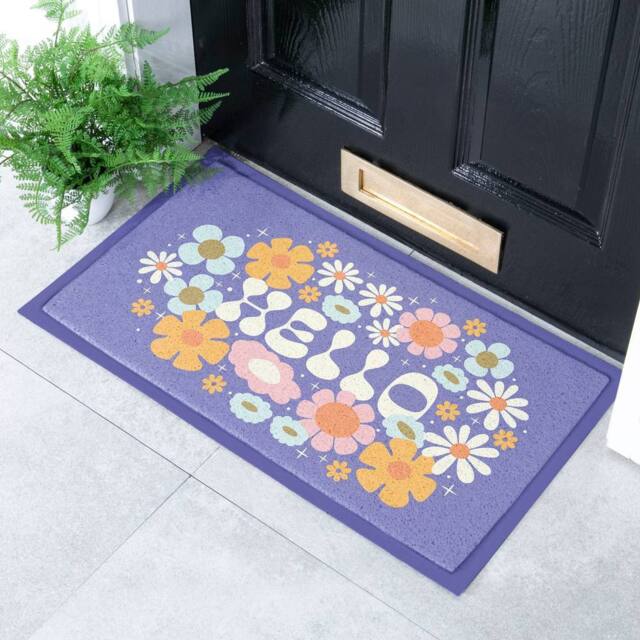 Artsy Mats Elizabeth Olwen Hello Floral Indoor/Outdoor Doormat (70x40cm) in Purple - Size: 40 cm x 70 cm - image 1