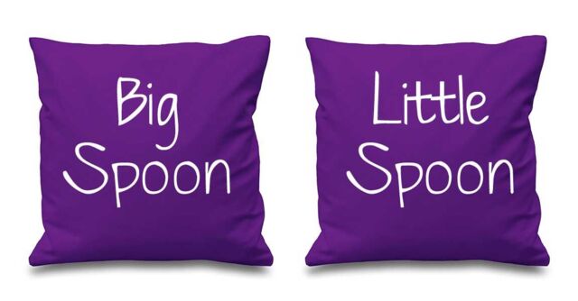60 SECOND MAKEOVER Big Spoon Little Spoon Cushion Covers in Purple - Size: 40 cm x 40 cm