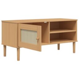 Berkfield Home TV Cabinet SENJA Rattan Look Brown 106x40x49cm Solid Wood Pine - Size: 106 x 40 x 49 cm - thumbnail 6