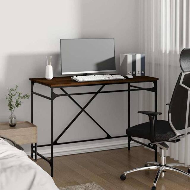 Berkfield Home Charming Desk Brown Oak 100x50x75 cm Engineered Wood & Iron - Size: 100 x 50 x 75 cm - image 1