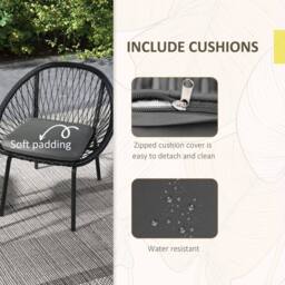 Wyld Haus Lukeno 3 Piece Black Rattan Bistro Set 2 Chairs & Round Coffee Table - thumbnail 6