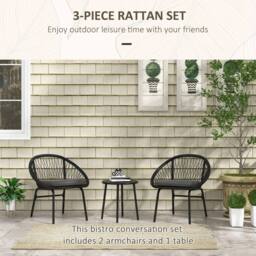 Wyld Haus Lukeno 3 Piece Black Rattan Bistro Set 2 Chairs & Round Coffee Table - thumbnail 4