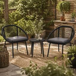 Wyld Haus Lukeno 3 Piece Black Rattan Bistro Set 2 Chairs & Round Coffee Table