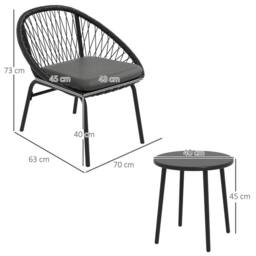 Wyld Haus Lukeno 3 Piece Black Rattan Bistro Set 2 Chairs & Round Coffee Table - thumbnail 3
