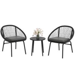 Wyld Haus Lukeno 3 Piece Black Rattan Bistro Set 2 Chairs & Round Coffee Table - thumbnail 2