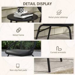 Wyld Haus Lukeno 3 Piece Black Rattan Bistro Set 2 Chairs & Round Coffee Table - thumbnail 7