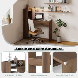 Costway Home Office Desk 110 CM Study Writing Table with Bookshelf in Light Oak - thumbnail 8