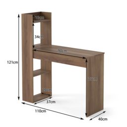 Costway Home Office Desk 110 CM Study Writing Table with Bookshelf in Light Oak - thumbnail 2