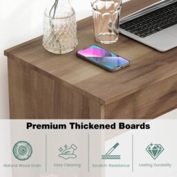Costway Home Office Desk 110 CM Study Writing Table with Bookshelf in Light Oak - thumbnail 7
