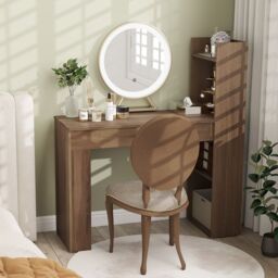 Costway Home Office Desk 110 CM Study Writing Table with Bookshelf in Light Oak - thumbnail 5