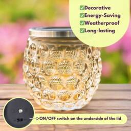 Marco Paul 2 Pack Warm White Dimpled Jar LED Solar Garden Lights in Clear - thumbnail 7