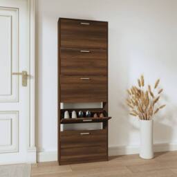 Berkfield Home Shoe Cabinet Brown Oak 59x17x169 cm Engineered Wood - Size: 59 x 17 x 169 cm - thumbnail 1