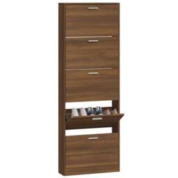 Berkfield Home Shoe Cabinet Brown Oak 59x17x169 cm Engineered Wood - Size: 59 x 17 x 169 cm - thumbnail 4