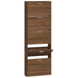 Berkfield Home Shoe Cabinet Brown Oak 59x17x169 cm Engineered Wood - Size: 59 x 17 x 169 cm - thumbnail 2
