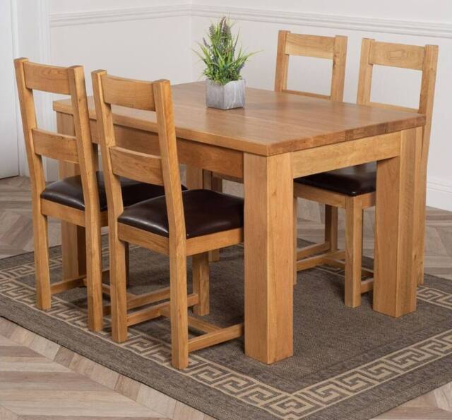 Thats Furniture Dakot 127 x 82cm Oak Small Dining Table & 4 Lincoln Chairs in Brown - Size: 127 x 82 cm - image 1
