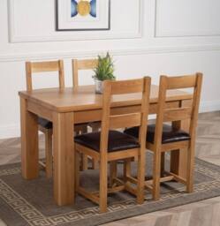 Thats Furniture Dakot 127 x 82cm Oak Small Dining Table & 4 Lincoln Chairs in Brown - Size: 127 x 82 cm - thumbnail 3