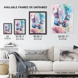 "Artery8 Boxing Gloves Pastel Watercolour Splash Painting Framed Art Print - Size: W12"" x H16""" - thumbnail 3