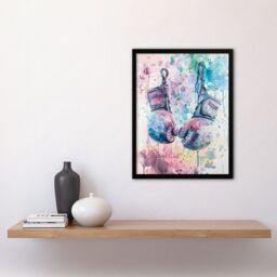 "Artery8 Boxing Gloves Pastel Watercolour Splash Painting Framed Art Print - Size: W12"" x H16""" - thumbnail 4