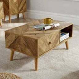 Havendro Coffee Table - 1 Drawer, Natural Storage, Living Room Unit in Brown - thumbnail 2