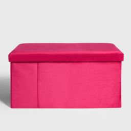 OHS Folding Ottoman Storage Box Footstool Tub Space Saving Velvet Seat in Pink - thumbnail 2