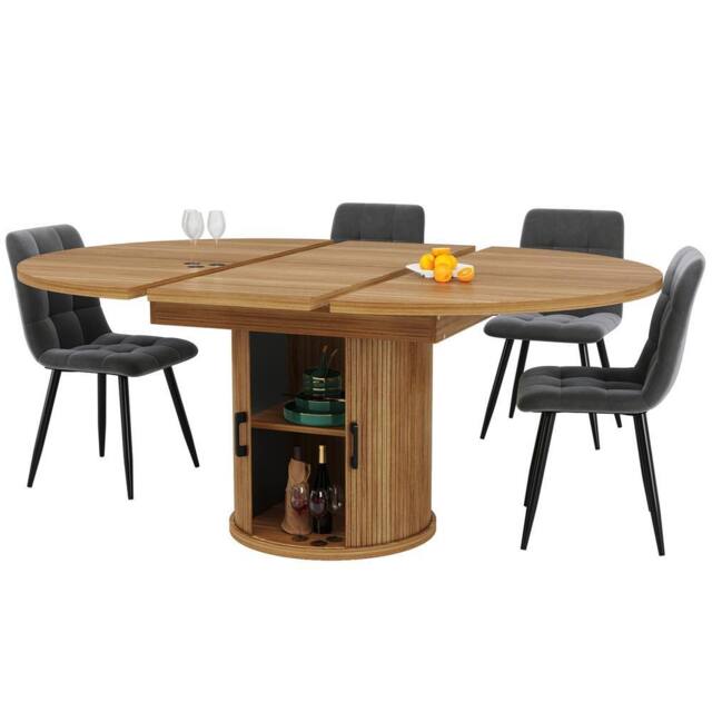 Rolipo Extendable Round to Oval Dining Table Walnut & Black Seats 6 - image 1
