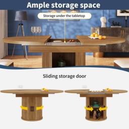 Rolipo Extendable Round to Oval Dining Table Walnut & Black Seats 6 - thumbnail 4