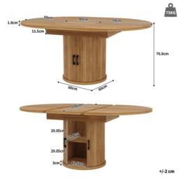 Rolipo Extendable Round to Oval Dining Table Walnut & Black Seats 6 - thumbnail 5