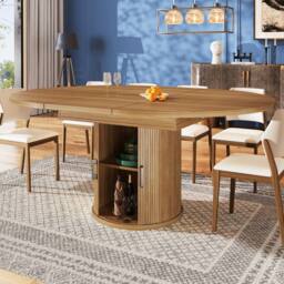 Rolipo Extendable Round to Oval Dining Table Walnut & Black Seats 6 - thumbnail 9