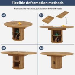 Rolipo Extendable Round to Oval Dining Table Walnut & Black Seats 6 - thumbnail 2