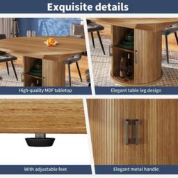 Rolipo Extendable Round to Oval Dining Table Walnut & Black Seats 6 - thumbnail 3