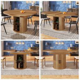 Rolipo Extendable Round to Oval Dining Table Walnut & Black Seats 6 - thumbnail 6