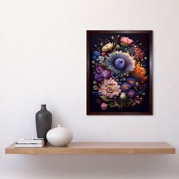 "Artery8 Wall Art Print Flower Bouquet Purple Pink Orange Floral Art Framed in Brown - Size: W12"" x H16""" - thumbnail 2