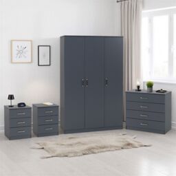 Seconique Dakotia 3 Door Wardrobe Bedroom Set in Dark Grey - thumbnail 1