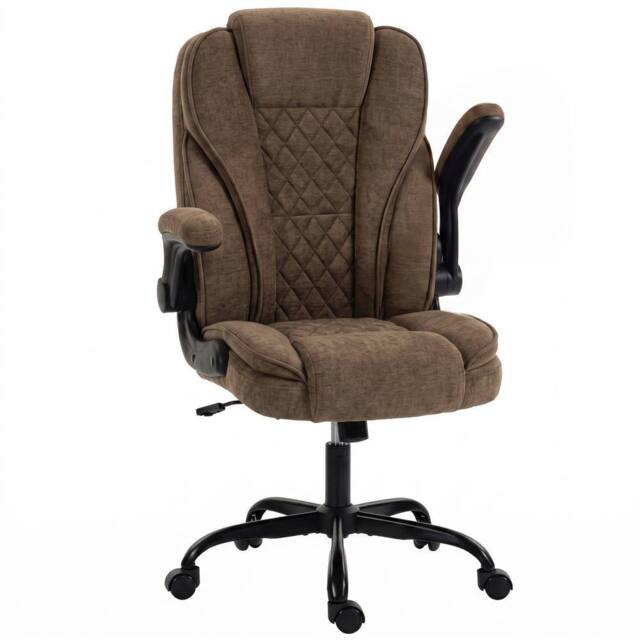 HOMCOM Office Chair, Computer Desk Chair with Flip-up Armrest, Brown - image 1