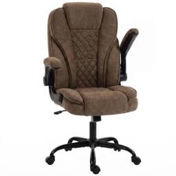 HOMCOM Office Chair, Computer Desk Chair with Flip-up Armrest, Brown - thumbnail 1