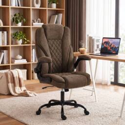 HOMCOM Office Chair, Computer Desk Chair with Flip-up Armrest, Brown - thumbnail 2