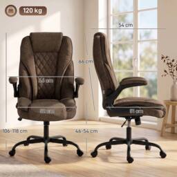 HOMCOM Office Chair, Computer Desk Chair with Flip-up Armrest, Brown - thumbnail 3