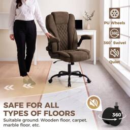 HOMCOM Office Chair, Computer Desk Chair with Flip-up Armrest, Brown - thumbnail 6