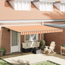 Berkfield Home Retractable Awning Manual Yellow & Orange 450x300 cm - thumbnail 1