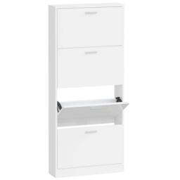 Berkfield Home Shoe Cabinet High Gloss White 59x17x150 cm Engineered Wood - Size: 59 x 17 x 150 cm - thumbnail 3